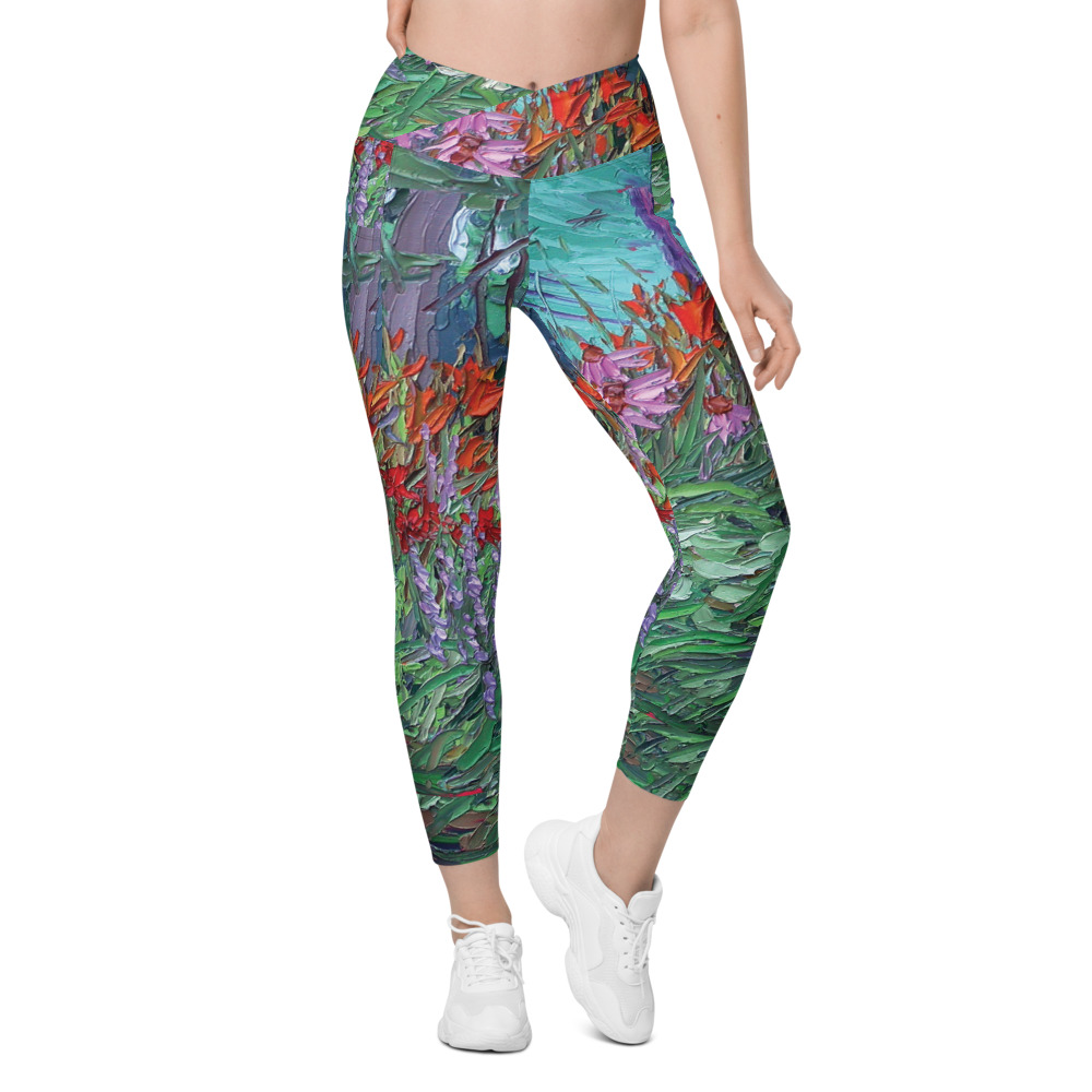 Daylilies and Wildflowers Crossover leggings with pockets